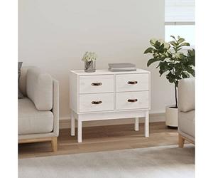 faucqel Armoire console blanche en pin massif 90 x 40 x 78 cm avec 4 tiroirs Armoire d'appoint pour salon, chambre à coucher, bureau, couloir, espace de rangement et décoration