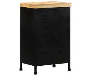 faucqel Buffet en bois de manguier brut avec cadre en fer revêtu par pulvérisation 47 x 35 x 76 cm, commode salon avec 3 tiroirs, armoire d'appoint de style industriel pour couloir et salle à manger