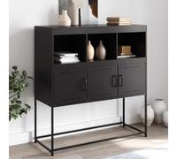 faucqel Buffet noir 100,5 x 39 x 107 cm en acier avec 3 compartiments et portes, élégante armoire de salon pour salon, couloir, salle à manger, meuble robuste et facile d'entretien