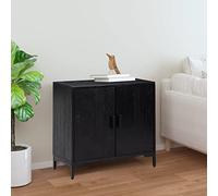 faucqel Buffet noir en pin massif - 75 x 35 x 70 cm - Avec 2 compartiments de rangement - Meuble d'appoint pour salon, couloir, salle à manger - Plateau supérieur stable - Design vintage