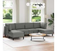faucqel Ensemble de salon 6 pièces en tissu gris foncé avec cadre en contreplaqué robuste, coussins d'assise ergonomiques, pieds en plastique marron, 2 canapés d'angle, 2 canapés centraux, 2 tabourets