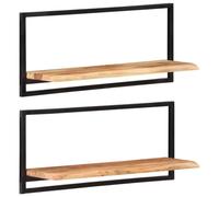 faucqel Lot de 2 étagères murales 80 x 25 x 35 cm en bois massif d'acacia et acier - Étagère murale robuste avec grain naturel comme étagère flottante et étagère suspendue pour livres et décoration