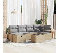 faucqel Lot de 7 canapés avec coussins - Beige et gris clair - En rotin synthétique - Canapé d'extérieur - Canapé de balcon - Salon de jardin - Canapé de terrasse