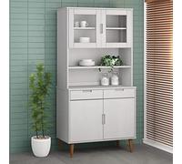 faucqel Molde Buffet haut blanc 90 x 35 x 100 cm en bois massif de pin avec vernis UV, buffet, salon, commode avec tiroirs pour couloir et salle à manger