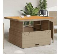 faucqel Table de jardin beige, 110 x 110 x 71 cm, en polyrotin et bois d'acacia, réglable, robuste, résistante aux intempéries, stable, idéale pour terrasse, balcon, extérieur et meubles de jardin