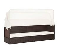 Faucqir Canapé de jardin avec auvent en polyrotin marron, résistant aux intempéries, 205 x 62 x 124 cm, coussin d'assise amovible, idéal pour terrasse, jardin, piscine et repos bien-être en plein air