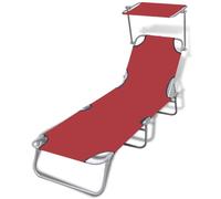 Faucqir Chaise longue pliante avec auvent rouge, cadre en acier revêtu par pulvérisation, dossier réglable, 189 x 58 x 27 cm, résistant aux intempéries, chaise longue de jardin légère pour terrasse