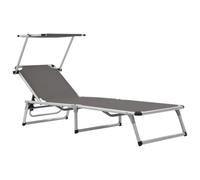 Faucqir Chaise longue pliante avec protection solaire en aluminium et textilène gris, dossier réglable, facile à plier, chaise longue de jardin pour terrasse, balcon, piscine et camping
