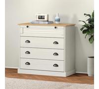 Faucqir Commode VIGO blanche 80 x 40 x 76 cm en pin massif avec 4 tiroirs, design rustique, polyvalente dans le salon, la chambre ou le couloir, durable, facile d'entretien, avec poignées en métal