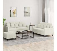 Faucqir Ensemble de canapé 3 pièces avec coussin crème en velours 2 places canapé d'angle salon salon détente avec tabouret et grands coussins pour des soirées confortables