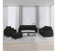 Faucqir Ensemble de canapé 4 pièces avec coussin en velours noir canapé d'angle salon meubles rembourrés avec tabouret et grands coussins