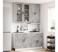 Faucqir Kalmar Meuble de cuisine 4 pièces en bois gris béton avec pieds réglables et espace de rangement, armoire suspendue, armoire inférieure, tiroir, porte, idéal pour la cuisine et le rangement