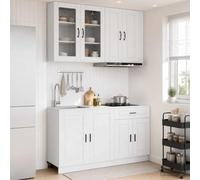 Faucqir Meuble de cuisine Porto 4 pièces en bois blanc brillant avec pieds réglables, armoire de cuisine, meuble inférieur, tiroir, idéal pour le rangement