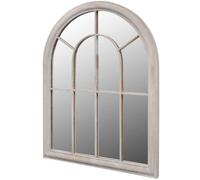 Faucqir Miroir de jardin rustique arqué 69 x 89 cm en fer avec verre, blanc vieilli, pour l'intérieur et l'extérieur, idéal pour terrasse, balcon, abri de jardin, brise-vue et pergola pour la