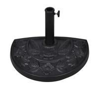 Faucqir Pied de parasol semi-circulaire avec remplissage en ciment, poids de 9 kg, résine noire et acier, diamètre 50 cm x hauteur 33 cm, support de parasol avec adaptateurs pour mât de parasol de 38