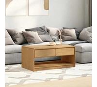Faucqir SAUDA Table basse aspect chêne en pin massif 99 x 55 x 45 cm avec 2 tiroirs et compartiment ouvert pour salon, salon, couloir avec espace de rangement et plateau de table robuste