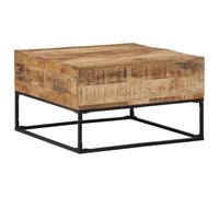 Faucqir Table basse 68 x 68 x 41 cm en bois de manguier brut avec cadre en fer noir, table d'appoint, table d'appoint avec plateau de table robuste pour salon, salon, couloir, réception