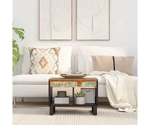 Faucqir Table basse en bois massif recyclé 55 x 50 x 40 cm avec structure en fer, table de canapé avec espace de rangement et compartiment de rangement pour salon, salon, couloir et réception