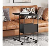 Faucqir Table d'appoint avec roulettes - Noir - Design C - 55 x 36 x 63,5 cm - Plateau de table en bois avec compartiment de rangement et structure en fer solide - Pour salon, salon, couloir