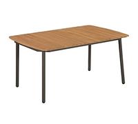 Faucqir Table de jardin 150 x 90 x 72 cm en bois d'acacia massif et acier pour terrasse, balcon, cour, jardin, véranda avec aspect industriel, durable et facile d'entretien, idéale pour les dîners