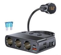 Fauhapyway Chargeur de voiture 128 W Adaptateur 7 en 1 Multi Socket Splitter Type C PD 30 W pour QC3.0 USB Ports de charge rapide LED Voltmètre Véhicule