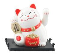 Fauhapyway Figurine de chat porte-bonheur en plastique à énergie solaire Maneki Neko pour tableau de bord de voiture, décoration de gâteau (sac porte-bonheur, blanc)
