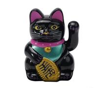 Fauhapyway Figurine de chat porte-bonheur en plastique à énergie solaire Maneki Neko pour tableau de bord de voiture, décoration de gâteau (Wanliang-Noir)