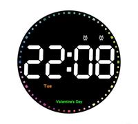 Fauhapyway Horloge murale numérique de 25,4 cm avec aiguille des secondes colorée, affichage LED, date et température, alarme de rappel, télécommande à intensité variable