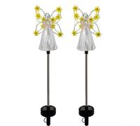 Fauhapyway Lot de 2 lampes solaires de jardin en forme d'ange avec LED à changement de couleur et design résistant aux intempéries pour commémorations et décoration extérieure (jaune)