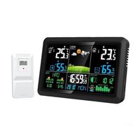 Fauhapyway Station Météo Couleur Écran LCD Température Humidité | Écran couleur large, mesures pour intérieur/extérieur, prévisions météo, phases lunaires, pour alarme snooze