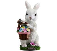 Fauhapyway Statue pour lapin Gris Panier Jacquard Lumière Résine | Resin Construction, Auto Solar Light, 25cm Compact Size, Modern Art Style, Garden Patio Decor
