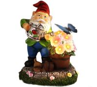 Fauhapyway Statue solaire arrosage nain avec lumière pour jardin