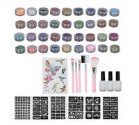 Fauitay Kit de Poudre Pailletée pour le Visage et le Corps, 36 Couleurs, Ensemble de Maquillage Temporaire Brillant avec 6 Feuilles de Pochoirs, 119 Motifs, 4 Pinceaux pour Enfants et
