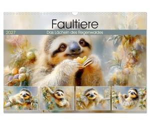 Faultiere. Das Lächeln des Regenwaldes (Wandkalender 2027 DIN A3 quer), CALVENDO Monatskalender: Liebliche Illustrationen von den entspanntesten Tiere des Dschungels