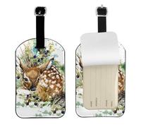 faune à l'aquarelle,Étiquettes à bagages en cuir PU, étiquette nominative de voyage résistante, lot de 2