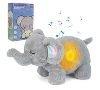 Faune Relaxant Peluche qui Respire, Les éléphants Endormis Veilleuse Bébé Musicale et Lumineuse avec Bruit Blanc, Cadeau de Naissance pour Fille et Garçon Nouveau-né