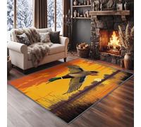 Faune Sauvage 120x170 cm Tapis de Chambre, Rustique Champ Lac Coucher de Soleil Canard Lavable Tapis de Salon Antidérapant - Jaune Moutarde Moquette pour Salle de Séjour Chambre d'enfant Salle de Jeu
