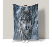 Faune Sauvage Plaid Couverture Polaire 200x220cm, Impression Loups Des Champs De Neige Douce Moelleuse Flanelle Couverture de Lit Plaid Jeté de Canapé Convient Adultes et Enfants (Gris clair )