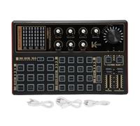 FAUOSWUK Changeur de Voix de Carte Son de Diffusion en Direct, Carte de Mixage Sonore avec Double Entrée Micro BT 12 Effets Sonores 16 Modes Vocaux pour les Jeux de Podcasting karaoké (Noir)