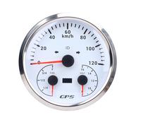 FAUOSWUK Compteur de Vitesse GPS 3 en 1, Jauge Durable pour Camping-car, Yachts, Camions, Trou de Panneau de 110mm pour Alerte de Feux de Route (Cadran blanc lunette argentée CXA090)