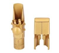 FAUOSWUK Embouchure de Saxophone Soprano Plat en Métal B en Laiton, Couvercle Coulissant plaqué or givré 8C avec Capuchon de Ligature pour Saxophonistes Débutants Professionnels