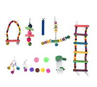 FAUOSWUK Ensemble de Jouets pour Perroquets, Jouets à Mâcher Colorés et Durables avec échelle pour Oiseaux de Petite et Moyenne Taille, 14 Pièces pour Un Temps de Jeu Heureux