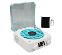 FAUOSWUK Haut-Parleur Bluetooth pour Tourne-Disque, Haut-Parleur Stéréo Portable sans Fil Vintage avec Veilleuse et Affichage de L'heure, pour Cadeau de Bureau, Chambre à Coucher, (Blanche)
