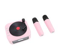 FAUOSWUK Mini Machine à karaoké, Haut-Parleur Bluetooth Portable avec 2 Micros sans Fil, Effets Sonores Magiques pour Enfants et Adultes, Fête à la Maison en Plein Air (Rose)