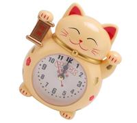 FAUOSWUK Réveil Chat Porte-bonheur, Dessin animé Précis Mignon pour Maison, Chambre à Coucher, Bureau, Plastique 4,92x4,53x1,77 Pouces (YF2025D)