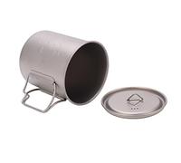 FAUOSWUK Tasse D'eau Portative en Titane D'extérieur de 750 Ml avec Poignées Pliantes pour le Camping, Haute Résistance, Traitement de Sablage, Adaptée aux Pique-niques en Plein Air