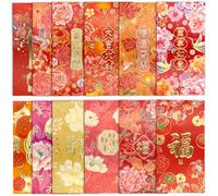 FAURAPMNG Lot de 12 enveloppes rouges pour le Nouvel An chinois - Grandes enveloppes porte-bonheur Hong Bao - Pour le Nouvel An lunaire, le festival du printemps, un mariage, un anniversaire, etc. - 9