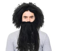 Fausse barbe, barbe de vieillesse, moustache et perruque longues fausses | Perruque cheveux bouclés ensemble de perruque et barbe des cavernes accessoires de déguisement pour Halloween, carnaval, fête