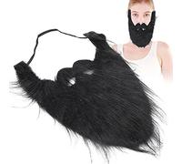 Fausse barbe réutilisable, fausse moustache réaliste et confortable, faux poils du visage avec cordons élastiques pour Halloween, Noël, cosplay (Grande barbe noire)