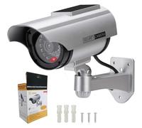 Fausse caméra de sécurité CCTV imitation, fausse caméra de surveillance solaire en forme de balle de lampe LED, fausse caméra CCTV pour usage intérieur extérieur domestique et commercial (Argent)